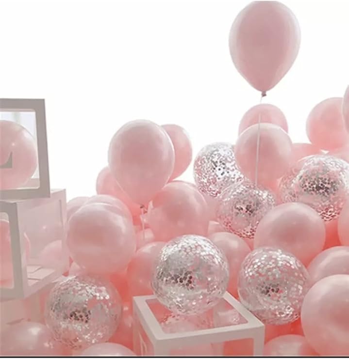 Makaron Pembe Gümüş Konfetili Şeffaf Balon seti 20 Adet
