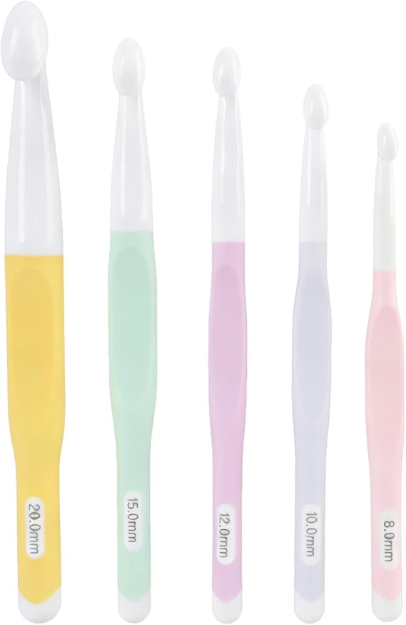 5 Pcs Large Crochet Hook Set with Ergonomic Design, Tulip Style Needles 20mm, 15mm, 12mm, 10mm, 8mm, Large Knitting Needles for Chunky Yarn, Gift Set for Knitting and Crochet