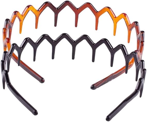 2 Pack Plastic Zigzag Headband - Black, Women's Hair Comb Headband, 12cm Wide, 2 Pieces per Pack