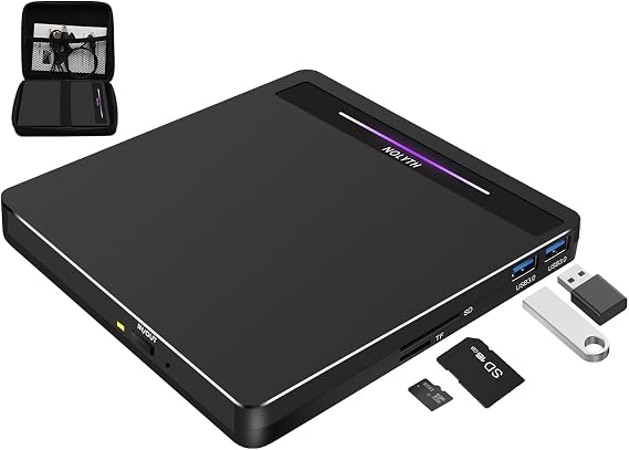 External CD DVD Drive for Laptop with SD/TF/USB Ports/Carrying Case