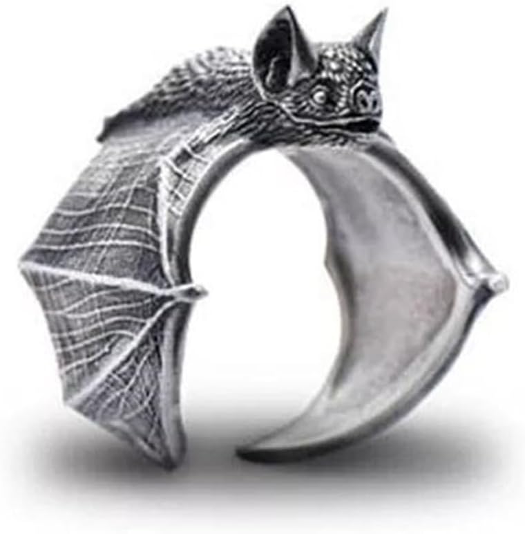 GAUEIOUR Adjustable Vintage Bat Rings,Halloween Black Bat Ring Male,Gothic Halloween Jewelry Ring,Personalized Vintage Animal Open Ring