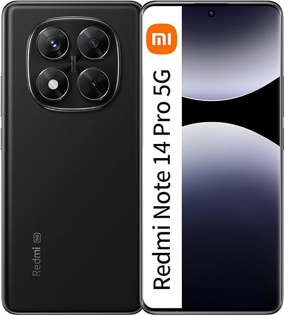 XIAOMI Redmi Note 14 Pro 5G Smartphone 12 + 512 GB NFC 200 MP Pro-Grade AI Kamera System MediaTek Dimensity 7300-Ultra 15 K 120 Hz Eye-Care Display 5110 mAh Akku mit NFC kein Ladegerät (Schwarz)