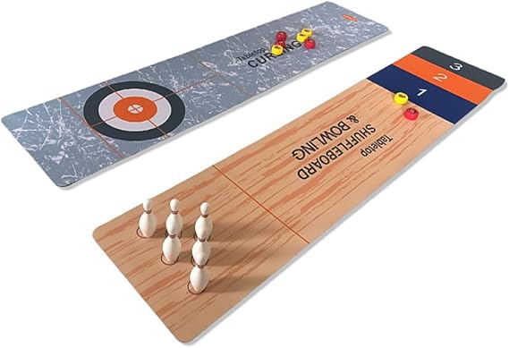 Sarini 3 in 1Table Top Shuffleboard Curling Game Bowling Set, Portable Tabletop Set, Mini Tabletop Game Foldable Family Game For Home School Travel