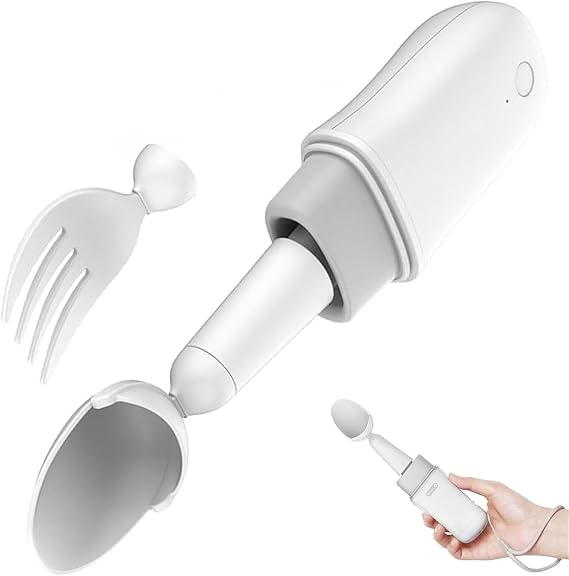 Smart Stabilizing Spoon - Assistive Eating Device for Tremors and Disabilities - Portable Self-Stabilizing Spoon and Fork Set