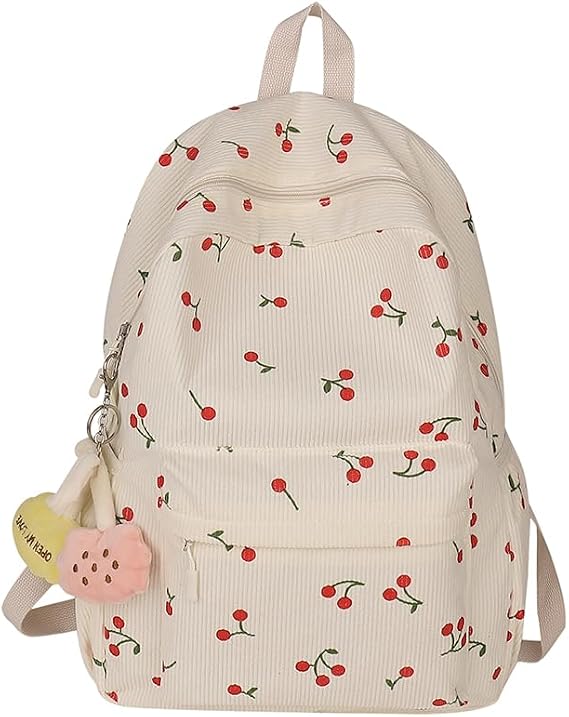 Backpack Cherry Pattern Women Cute Book Bag Adjustable Strap Travel Daypack Zipper Rucksack for Work Shopping School