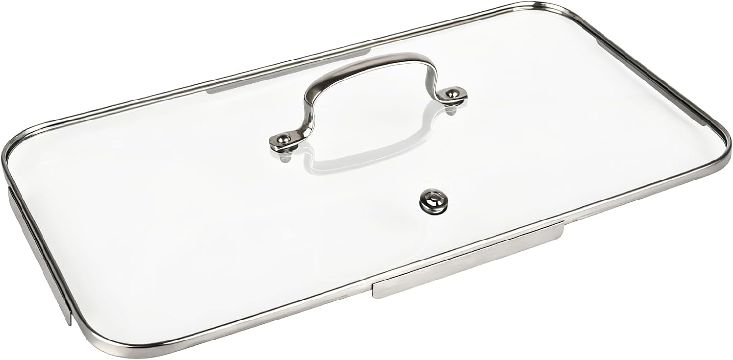 Vayepro Griddle Glass Lid for Lodge 9.5 x 16.75 Inch Cast Iron Rectangular Reversible GrillGriddle, Clear Pot Cover Accessories, Glass Basting, Keep Warm and Prevent Splashing