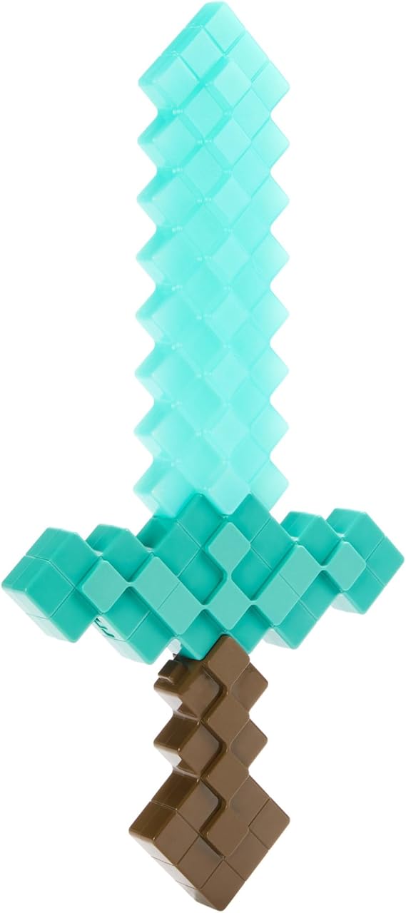 Mattel Minecraft Enchanted Diamond Sword Toy, Role-Play & Costume Accessory with Lights & Sounds, Button-Activated & Pixelated Design, JGC43