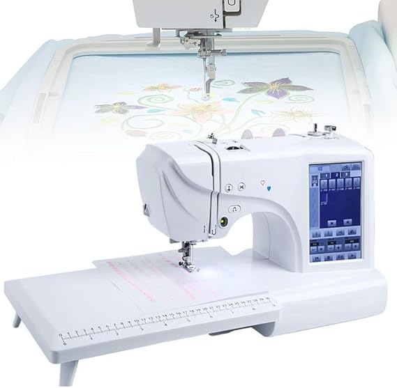 Electric Embroidery Machine, Automatic Sewing Machine with 158 Built-in Designs, 4" x 9.2" Embroidery Area and LCD Touch Screen, 210 Built-in Letters and 30 Pattern Borders, Easy to Sew