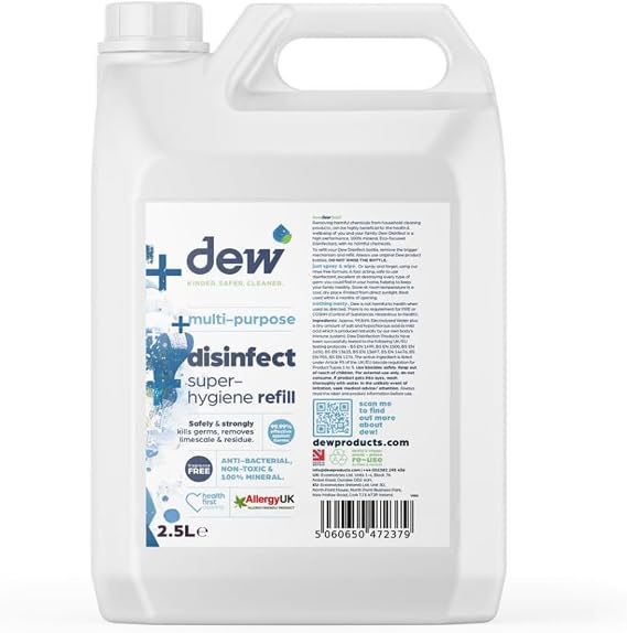 Dew Multi-Purpose Disinfect SuperHygiene 2.5L | Dew Disinfect | Safer No-Rinse Formula | Proven 99.99% Effective | Not Toxic | Allergy UK Certified | Mineral-Based Electrolysed Water