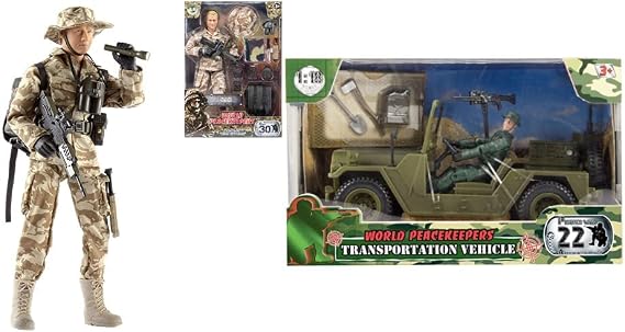 Peterkin 74712 World Peacekeepers S.A.S. Action Figure & Accessories Figure, Camouflage & World Peacekeepers Military Vehicle