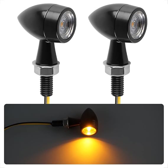 evermotor Motorbike Indicators, 2pcs LED Indicators Motorcycle, 12V E-mark Turn Signals Lights, Mini Bullet Indicator IP67 Waterproof