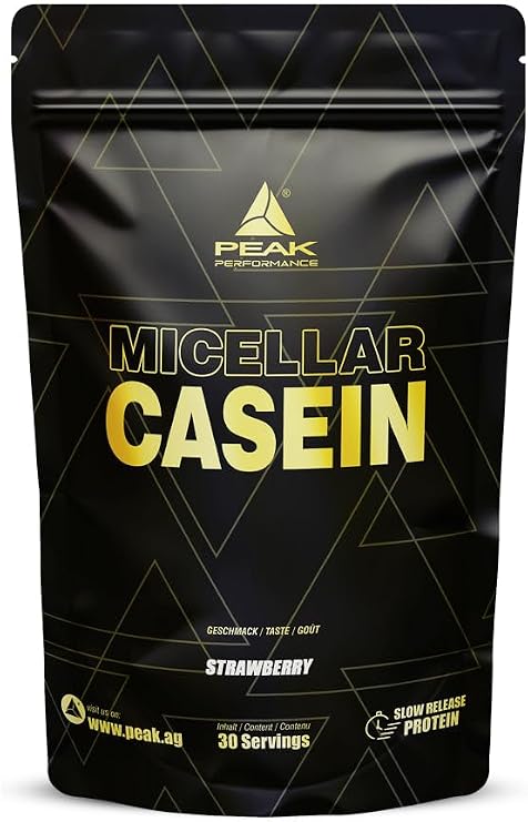 PEAK Micellar Casein - 900g Flavour Strawberry I 30 servings I Powder I Protein source: milk protein I low fat I muscle growth I with satiety effect & added Lactase
