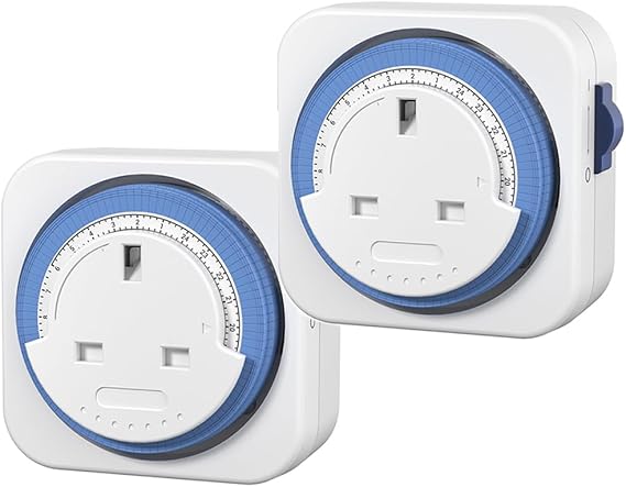 HBN 24 Hour Mechanical Timer Plug Socket UK,Indoor Plug-in Segment Plugs Timers Sockets,Energy Saving Light Switch for Home Security,Lights,Lamps and Christmas (15min,2Pack)