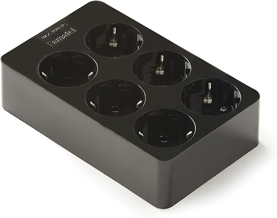 FAMATEL – Power strip with 6 sockets | Square structure | Without cable | Up to 3680W | 16A | 250V | Child Protection | Orientation sockets to 45o | Prevents ghost consumption | Black