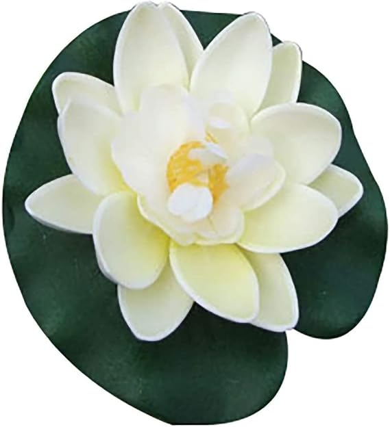 1Pc White Artificial Floating Foam Lotus Flower with Water Lilys Pad Ornanments, Lifelikes Fake Lotus Flowers for Patio Pond Pool Fish Tank Aquarium Home Garden Wedding Party Special Event Decoration