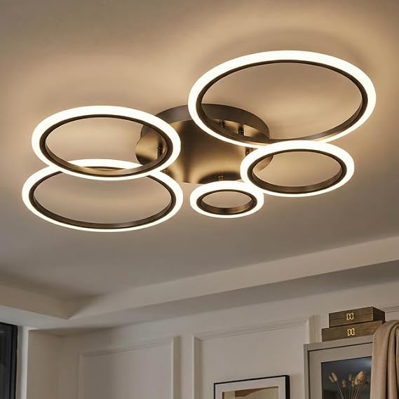 Dimmbar LED Deckenleuchte Wohnzimmer LED Deckenlampe Mit Fernbedienung Memory-Funktion 3000k-6500k Timer 100cm Modern Ringlicht Schwarz [Energieklasse A++]