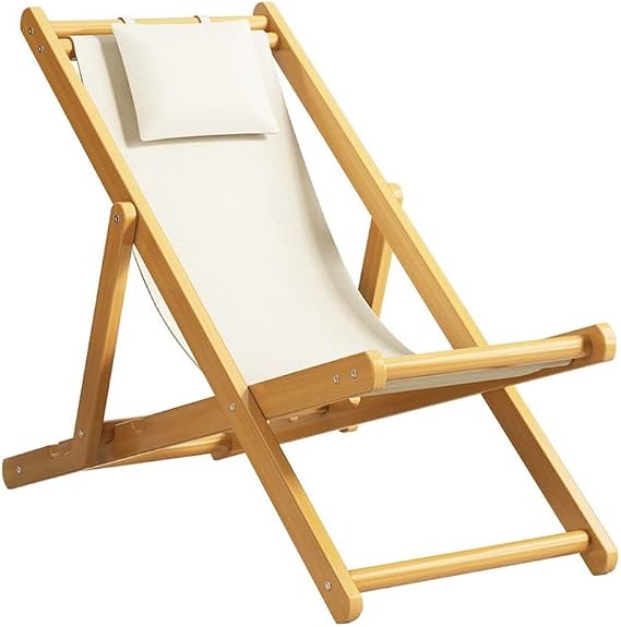 Casual Solid Wood Camping Folding Chair Outdoor Portable Office Recliner Resting on A Folding Bed