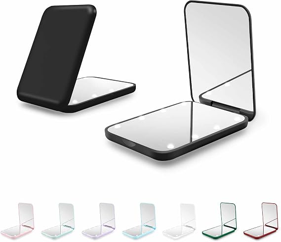 Compact Mirror, 1X/3X Magnification LED Pocket Mirror with Nternal BIattery, Mini Mirror for Purse, Pocket,Travel and Present (Black)