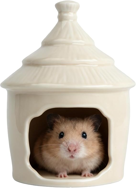 Ceramic Hamster Hide, Cute Palace-Style Cooling Hamster House, Beige