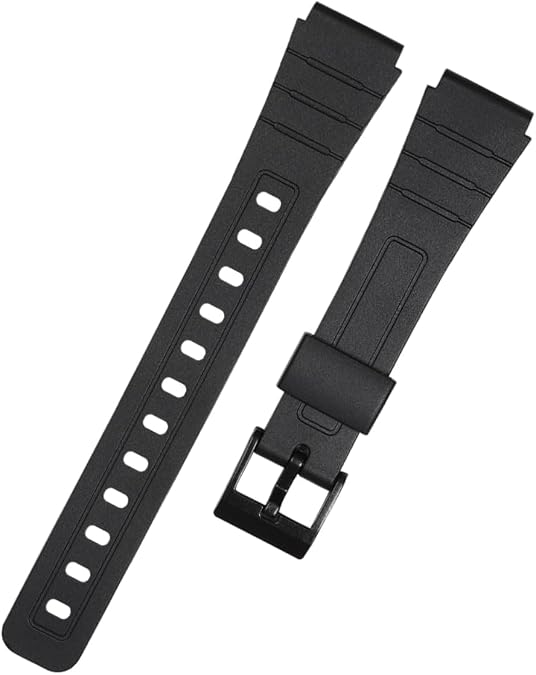 JZK 18mm Replacement Watch Strap for Casio F-91, for F-91W F-84 F-105 F-106W F-94 W-217h W-202 W49 A-158, Waterproof Plastic Black Watch Band for Men and Women