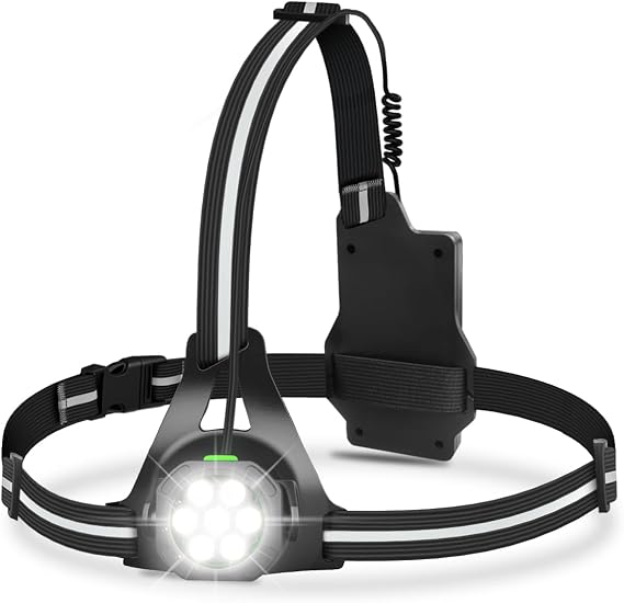Running Lights for Runners, High Visibility Vest 60° Tilt-Adjustable Beam 7-LED Chest Torch Outdoor Night Running Jogging Hiking