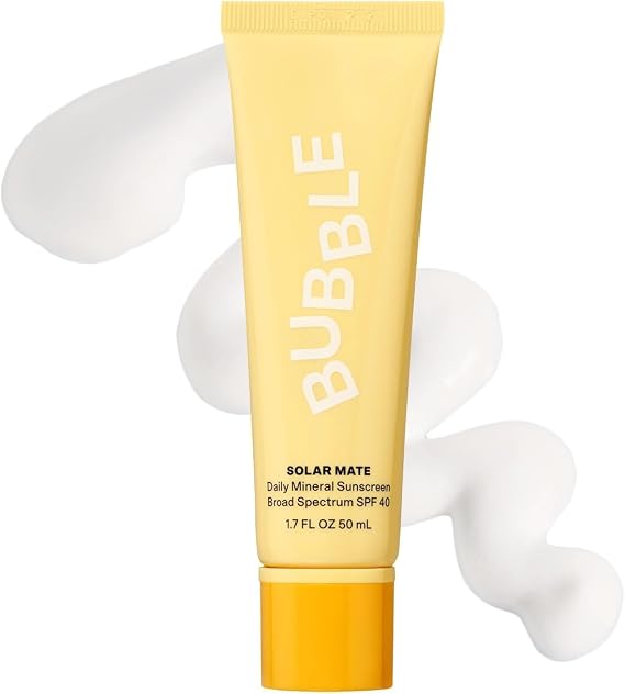 Bubble Skincare Solar Mate Mineral Sunscreen for Face Broad Spectrum SPF 30 - Zinc Sunscreen for Sensitive & Acne Prone Skin - Sheer Lightweight Coverage - Blue Light Protection - No White Cast (50ml)