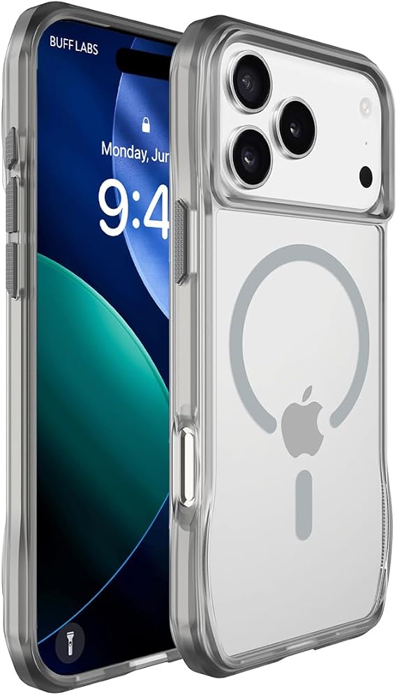 BUFF LABS iPhone 17 Pro Max ile Uyumlu Octa Shield Kılıf, Kablosuz Şarj Uyumlu, Darbe Önleyici, Tam Koruma (Açık Gri)