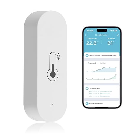 WiFi Temperature Humidity Sensor Smart Room Thermometer with Real-Time Monitoring Remote Monitor APP Notification Alert Compatible with Alexa Google Assistant Cozylife App for Baby Pet Garden Office