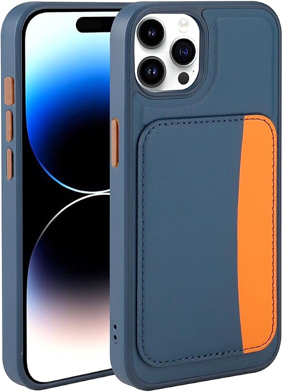 Aksesuarcim Apple iPhone 14 Pro Max ile Uyumlu Kılıf Silikon Deri Görünümlü Cüzdan Kartlıklı Darbe Korumalı Yeni Tarz Kapak Lacivert