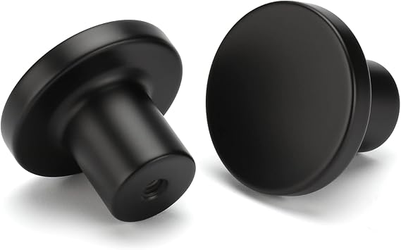 LONTAN 4 Pack Black Kitchen Knobs Black Cupboard Knobs Round Cabinet Drawer Hardware Aluminum Alloy for Wardrobes Furniture