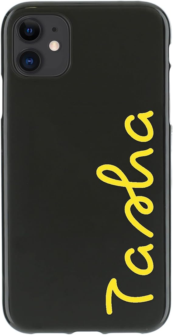Hairyworm Personalised Initial Phone Case For Samsung Galaxy A Phones, A26, A35, A34, A15, A51, A52, A53, A54, A55, A56, Yellow Love Text on Gel Soft Black Phone Cover, Island Phone Cover