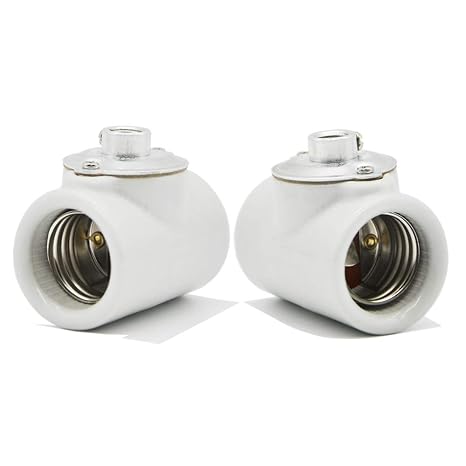 Dual Bulb Socket Medium Base E26 Double Light Socket Screw Fixed Porcelain E26 Twin Light Socket with Bushing