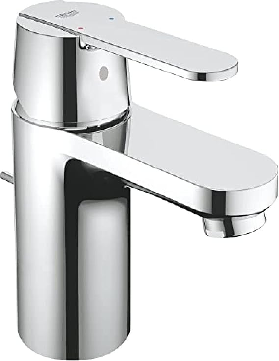 GROHE Get - Bathroom Low Pressure Basin Mixer Tap with Pop-Up Waste Set (Metal Lever, 35 mm Ceramic Cartridge, Tails 3/8 Inch), S-Size 139 mm, with QuickTool, Chrome, 23835000