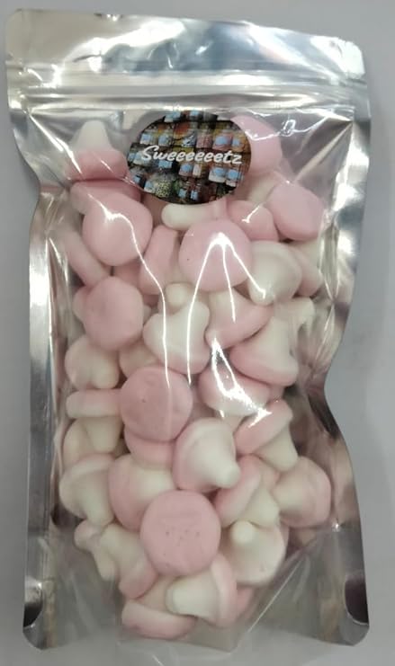 SWEEEEEETZ - FOAM PINK MUSHROOMS - Pick and Mix Sweets - 250g Resealable Pouch