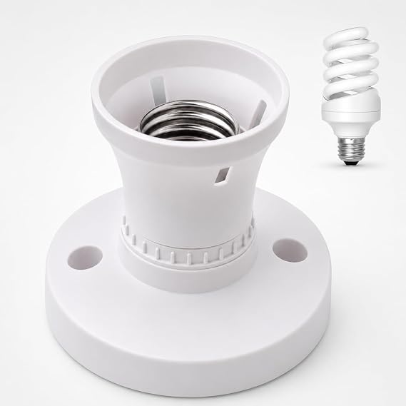 E27 Lamp Holder, Single Socket for Home and Office Lighting, Edison Screw Base Replacement, Ceiling and Wall Light Fixture, One Piece Lamp Socket with Standard E27 Fitting [Energy Class A]