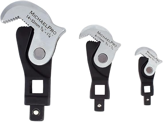 MichaelPro 3-Pc Spring-Loaded Auto Size Adjusting Crowfoot Wrench Set, Self-Adjusting Multi-Size Spring Wrench - MP001205