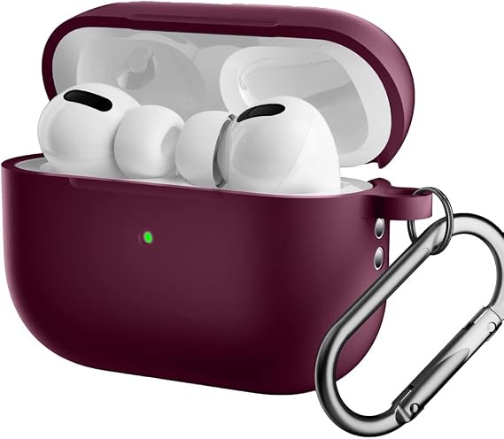 Coverzone For AirPods Pro 2 ile uyumlu Kılıf Silikon Tam Koruma Kancalı Anahtarlık Comely For Apple Airpods Pro 2 ile Uyumlu Silikon Kılıf Bordo