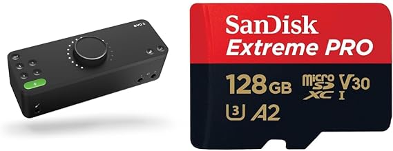 EVO 8 USB Audio Interface external sound card for music productions (4 in / 4 out, Smartgain & SanDisk 128GB Extreme PRO microSDXC card + SD adapter + RescuePro Deluxe, up to 200 MB/s
