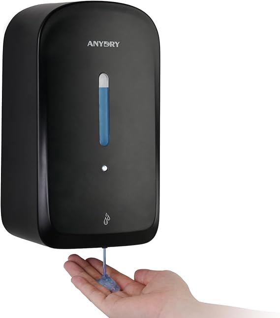 anydry Commercial Automatic Soap Dispenser with 1000ml Capacity Wall Mounted Touchless Liquid Soap Output for High Traffic Toilets Model 1220S Black