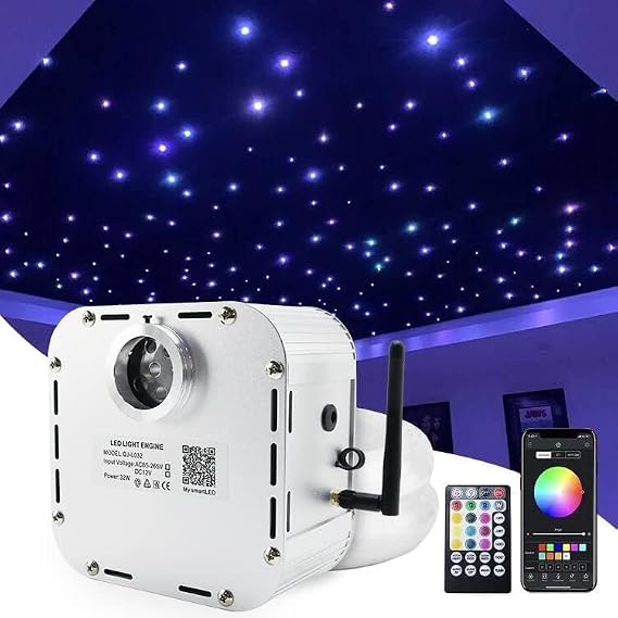High Brightness 32W Twinkle 800pcs Fiber Optic Starlight Headliner Kit 0.03in 9.8ft+13.1ft Fiber Strands RGBW Sound Activated APP Remote Control for Car Headliner/Home/Ceiling Decoration [Energy Class A]