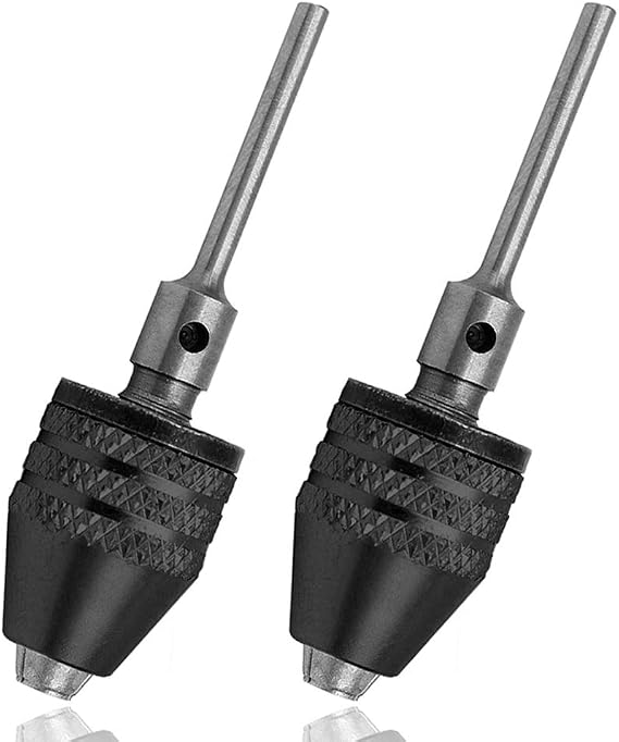 Mesee 2Pcs Keyless Mini Drill Chuck Adapter, 0.3-3.4mm Capacity Quick Change Chucks Converter Electric Grinding Drill Bit Conversion Tool for Woodworking Drilling Engraving, 2.35mm Round Shaft