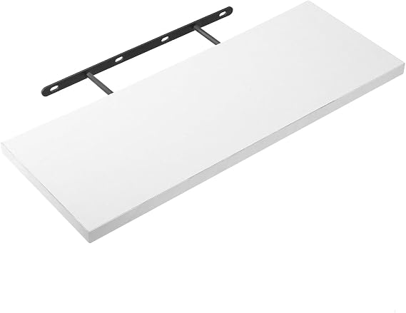 40cm Long Floating Shelf,White Wooden Wall Shelf,Wall Mounted Shelves with Strong Bracket,Storage Display Rack for Bedroom Kitchen Bathroom Living Room Office Hallway