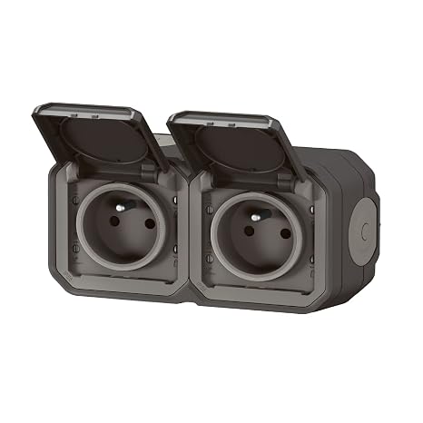 Double socket pre-wired 2x2P+T 16A 250V~ LEGRAND waterproof Plexo Anthracite IP55 IK08