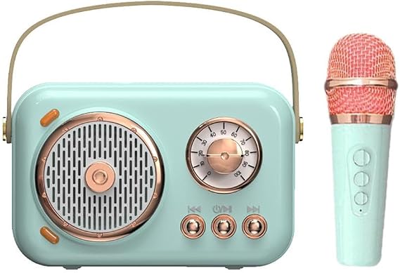 Portable Bluetooth Speaker with Microphone Set,Retro Bluetooth Speaker with Home Karaoke Machine,Portable Handheld Karaoke Mics Speaker Machine for Kids and Adults Party Birthday(Blue)