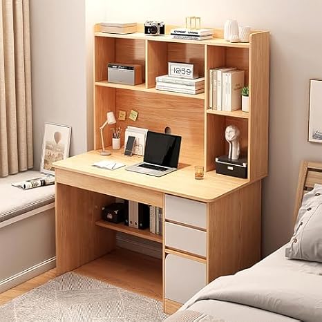 Computer Desk with Hutch, Wood Writing Desk with Storage Drawers and Shelves,Workstation PC Laptop Desk for Office,Home(120x45x162cm, Walnut)