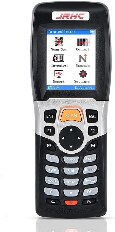 Wireless Barcode Scanner, JRHC Inventory Scanner Collector Portable Data Terminal Inventory Device USB Barcode Scanner 1D PDT with 2.2 Inch TFT Color LCD Screen for Store, Supermarket, Warehouse