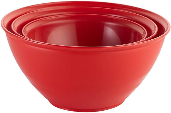 Durable Plastic Colourful Kitchen Mixing Salad Bowls Microwave & Dishwasher Safe (Red, 1.3L)