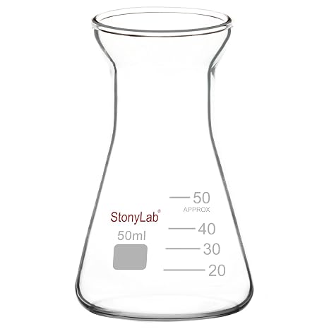 stonylab Glass Wide Mouth Erlenmeyer Flask, 50 ml Borosilicate Glass Erlenmeyer Flask with Heavy Duty Rim, 1 Pack