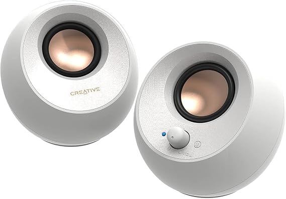 CREATIVE Pebble V3 2.0 USB-C Minimalist Speakers with USB Audio, Upgrade with Clear Dialog, Bluetooth 5.0, 8W RMS with 16W Peak Power, Converter Included (White)