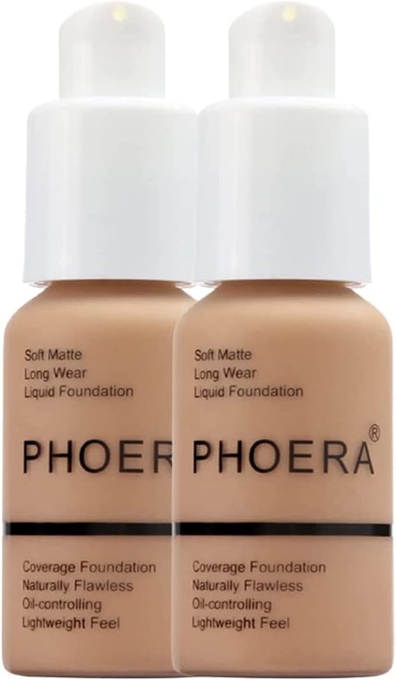 Glamza Phoera Foundation Full Coverage Makeup Set - 24hr Long Lasting Oil Control Soft Smooth Matte Flawless Concealer Cream Inc x2 30ml & Silicone Blender Sponge (101 Porcelain), Pack of 1